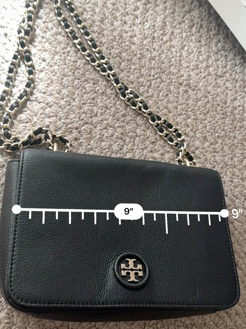 Tory Burch Black Leather Crossbody with Gold Chain Strap